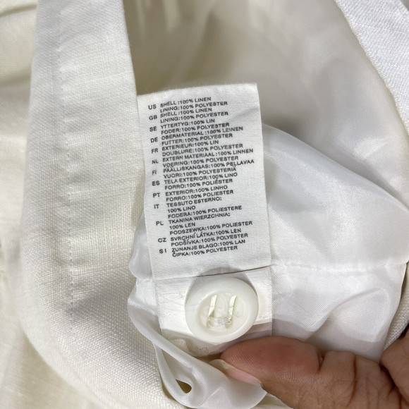 H&M Womens Jacket Blazer Sz 6 Linen Beige Button Front Long Sleeve - Picture 13 of 16